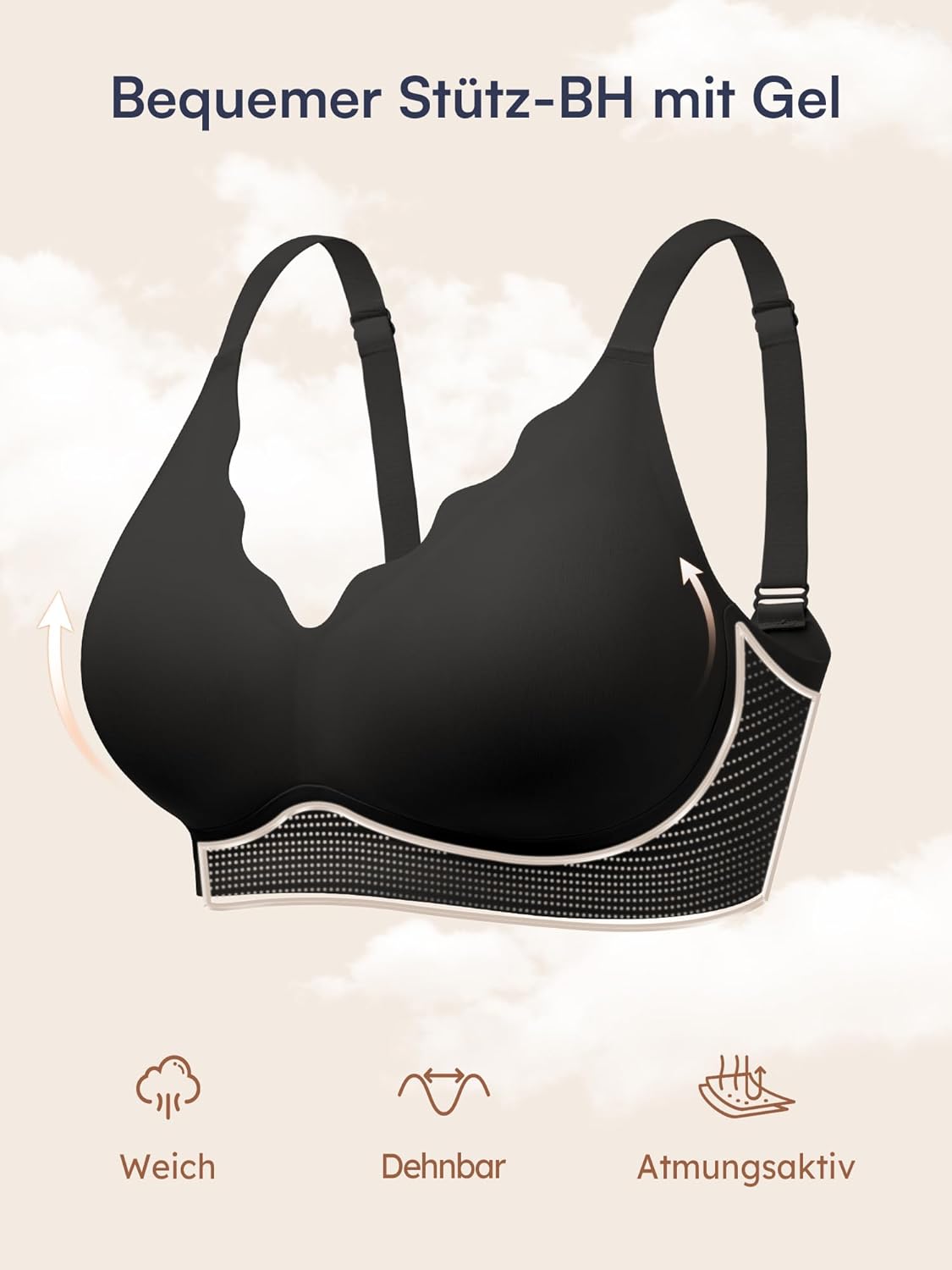 Detalle de Bügelloses BH für Damen ohne Bügel mit Unterstützung – nahtloses Bralette mit gepolsterten 3D-Schalen (A–D)