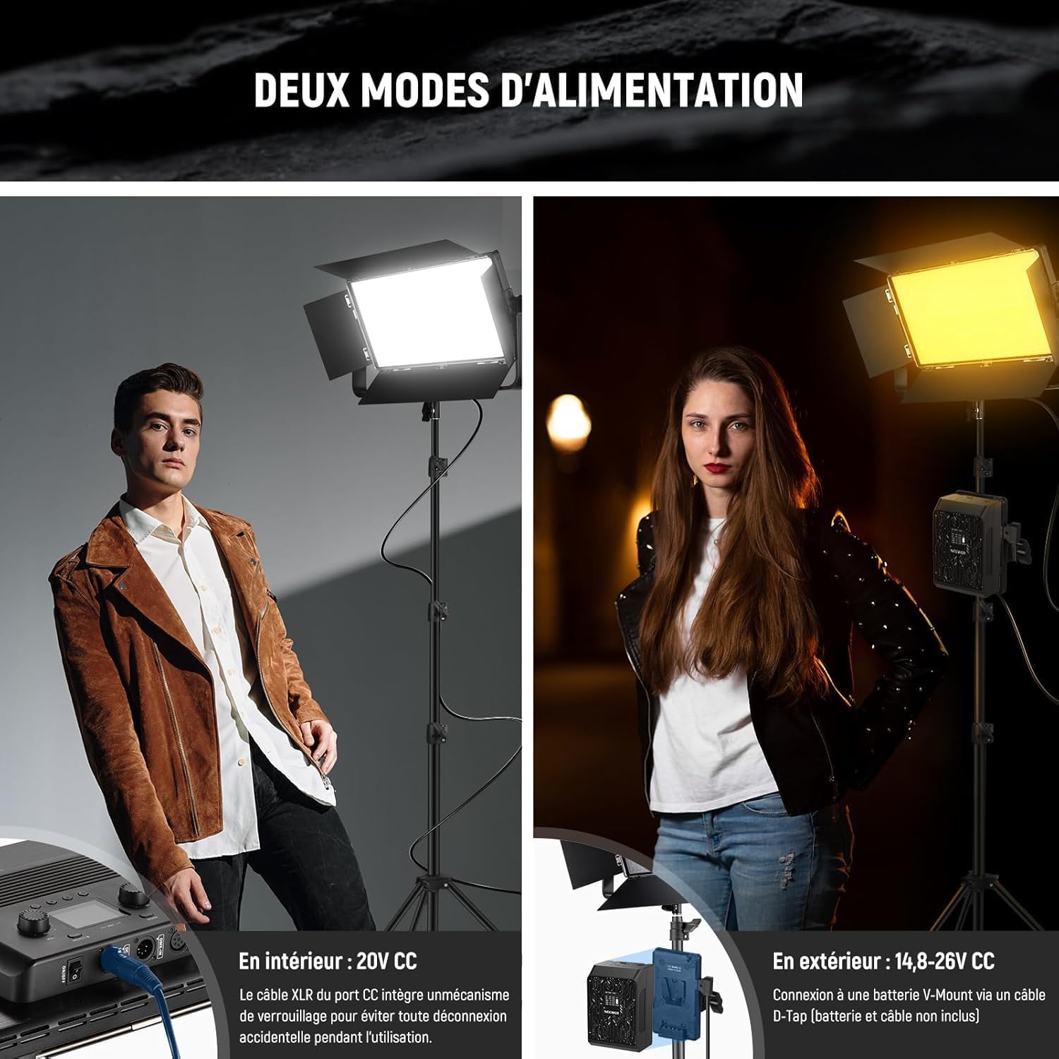 Detalle 2 de NEEWER AP100C : kit panneau LED vidéo RGB 105W avec volets coupe-flux, contrôle app/2,4G et DMX