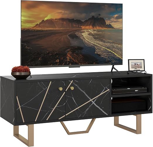 Detalle de HOMCOM Mueble de TV Efecto Mármol Negro y Dorado 🖤
