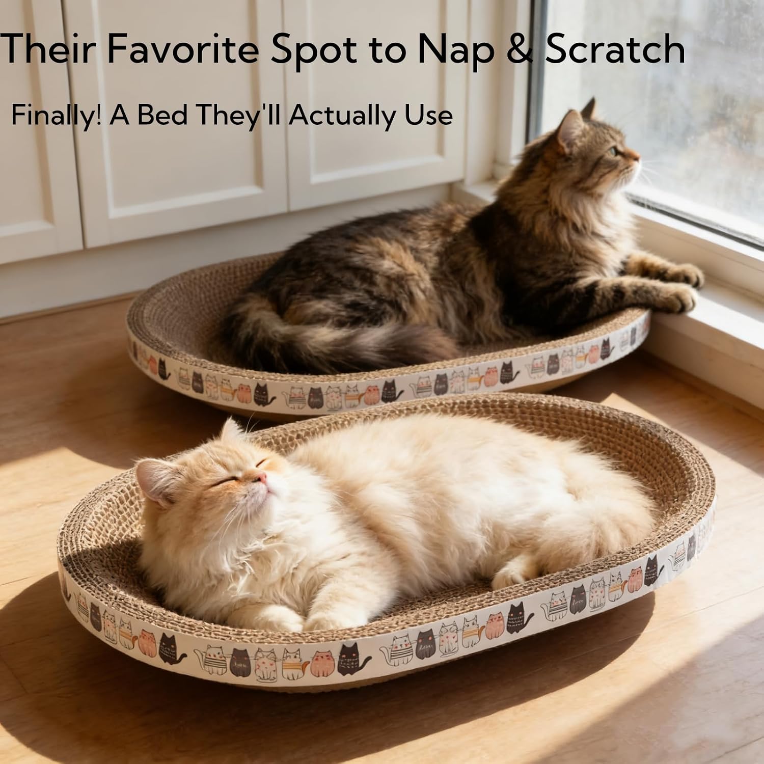 Thumbnail 1 de Spindro 2 Pack Oval Cardboard Cat Scratcher Beds (Large) – Indoor scratcher & lounge nest