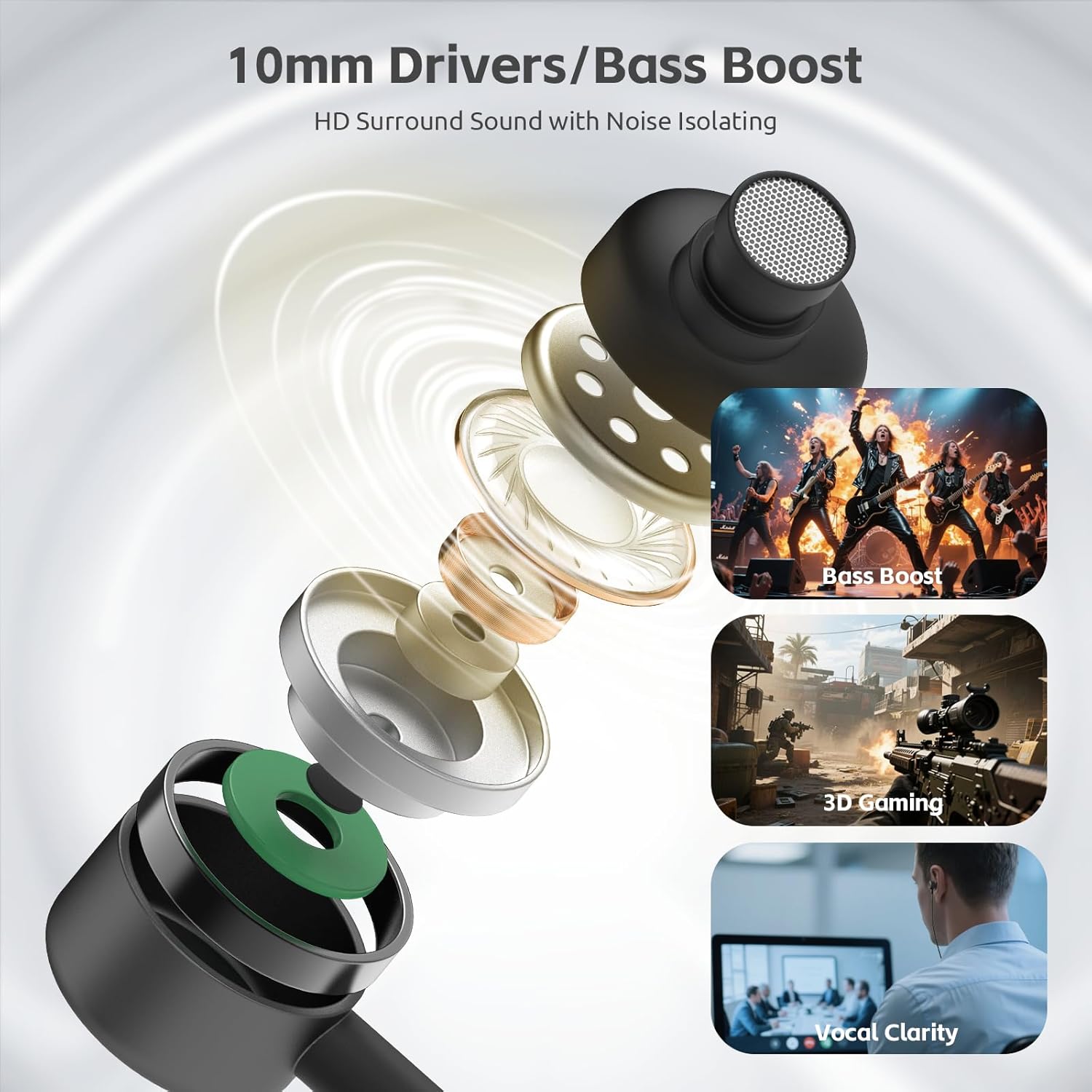 Detalle de MORMOQUE EP-06 Wired In-Ear Earphones (3.5mm) with Built-in Mic, Noise Isolation, 6 Ear Tips, HD Bass — Black