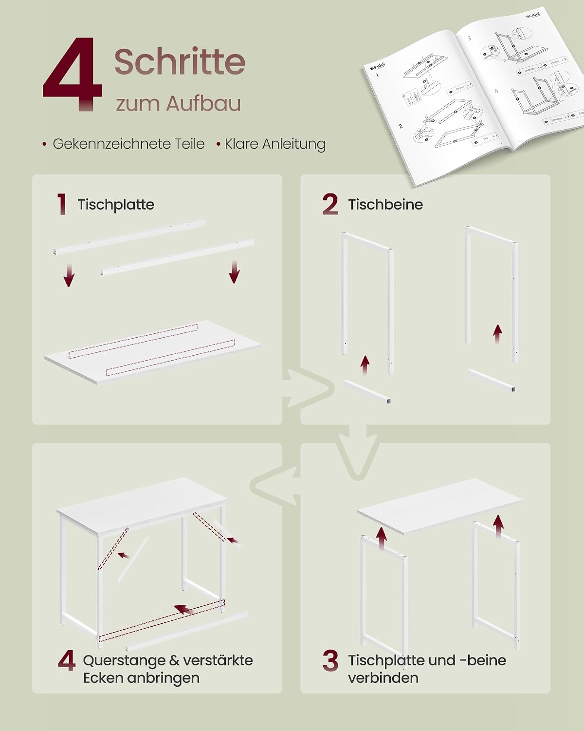 Thumbnail 5 de VASAGLE Computertisch LWD041W44V1, 100 x 50 x 76 cm (ahornweiß/wolkenweiß) – für Arbeitszimmer & Zuhause