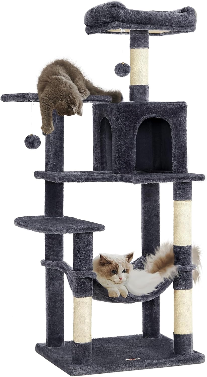 Detalle de Feandrea Árbol para Gatos PCT161G01 de 143 cm con 4 postes rascadores, 2 plataformas y cueva