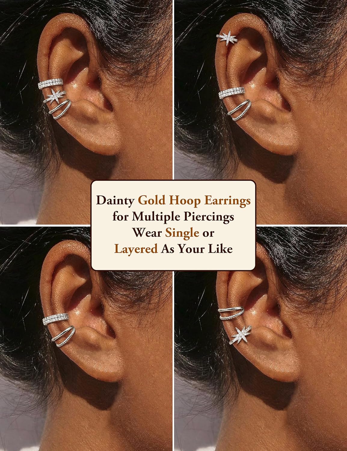 Thumbnail 1 de MILACOLATO 3er-Set Ear Cuffs (Gold & Silber), Clip-Ohrclips ohne Ohrloch mit CZ-Optik in Geschenkbox