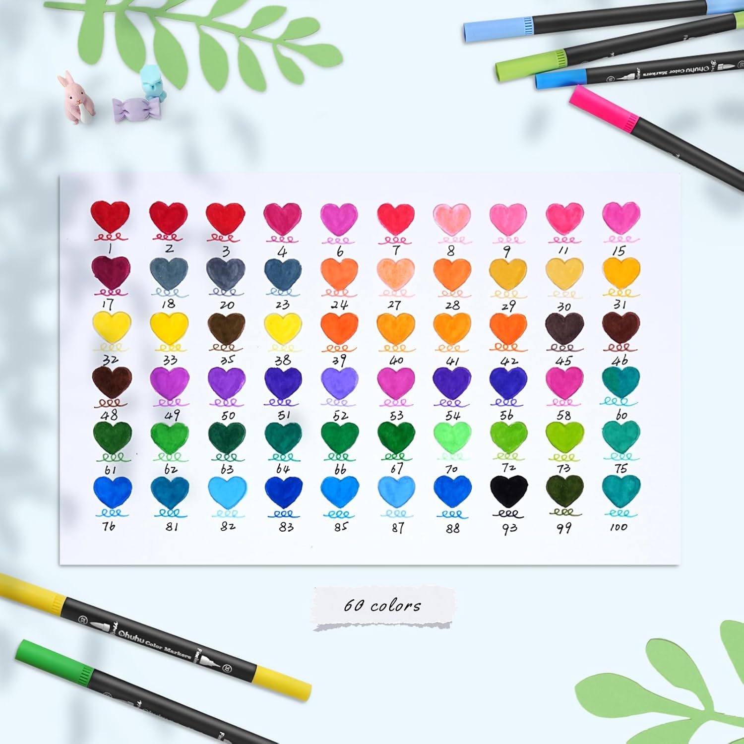 Thumbnail 1 de Ohuhu Brush Pen Lettering – set di 60 pennarelli a doppia punta (fine 0,4 mm + pennello 1–6 mm) per lettering, journaling e acquerello