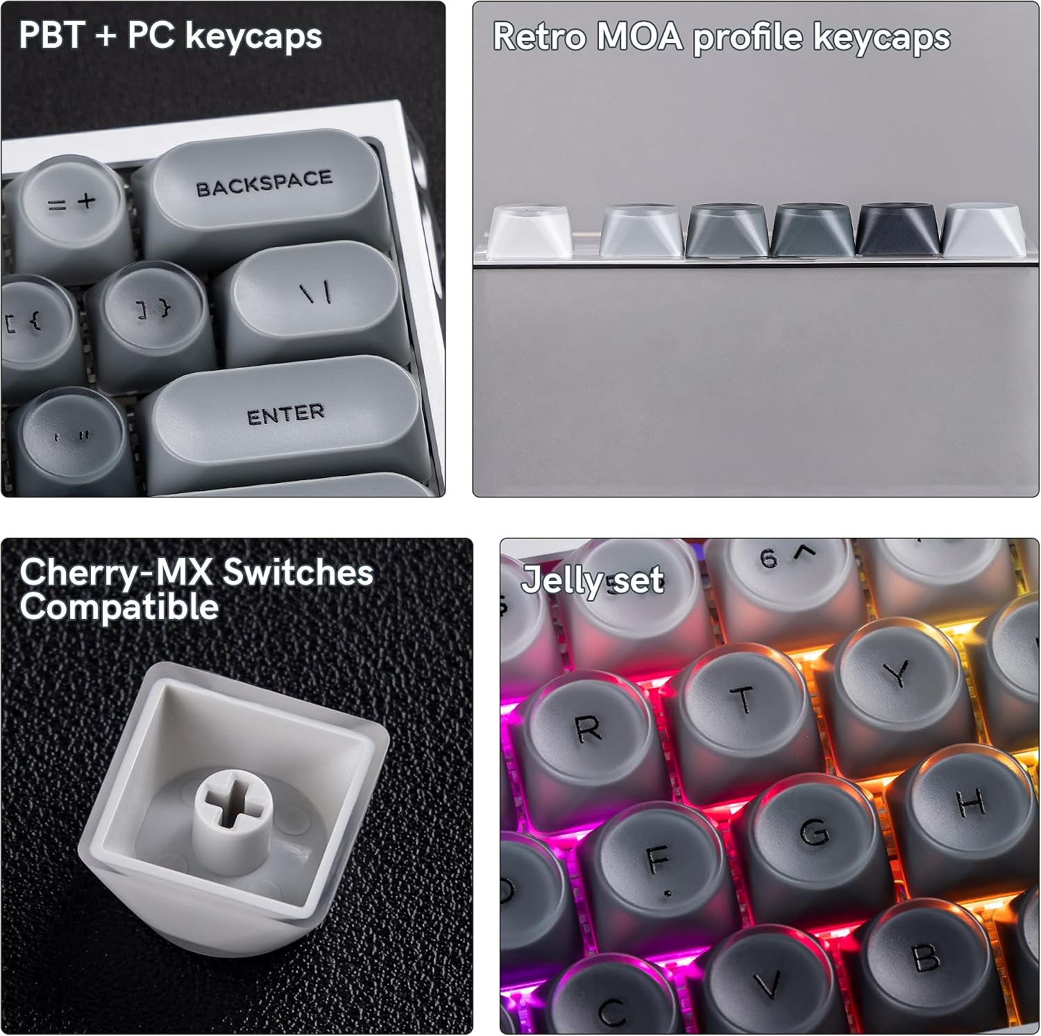 Thumbnail 3 de dagaladoo Grey MOA Jelly Keycaps, 128-Key PBT and PC Dye-Sublimation Set