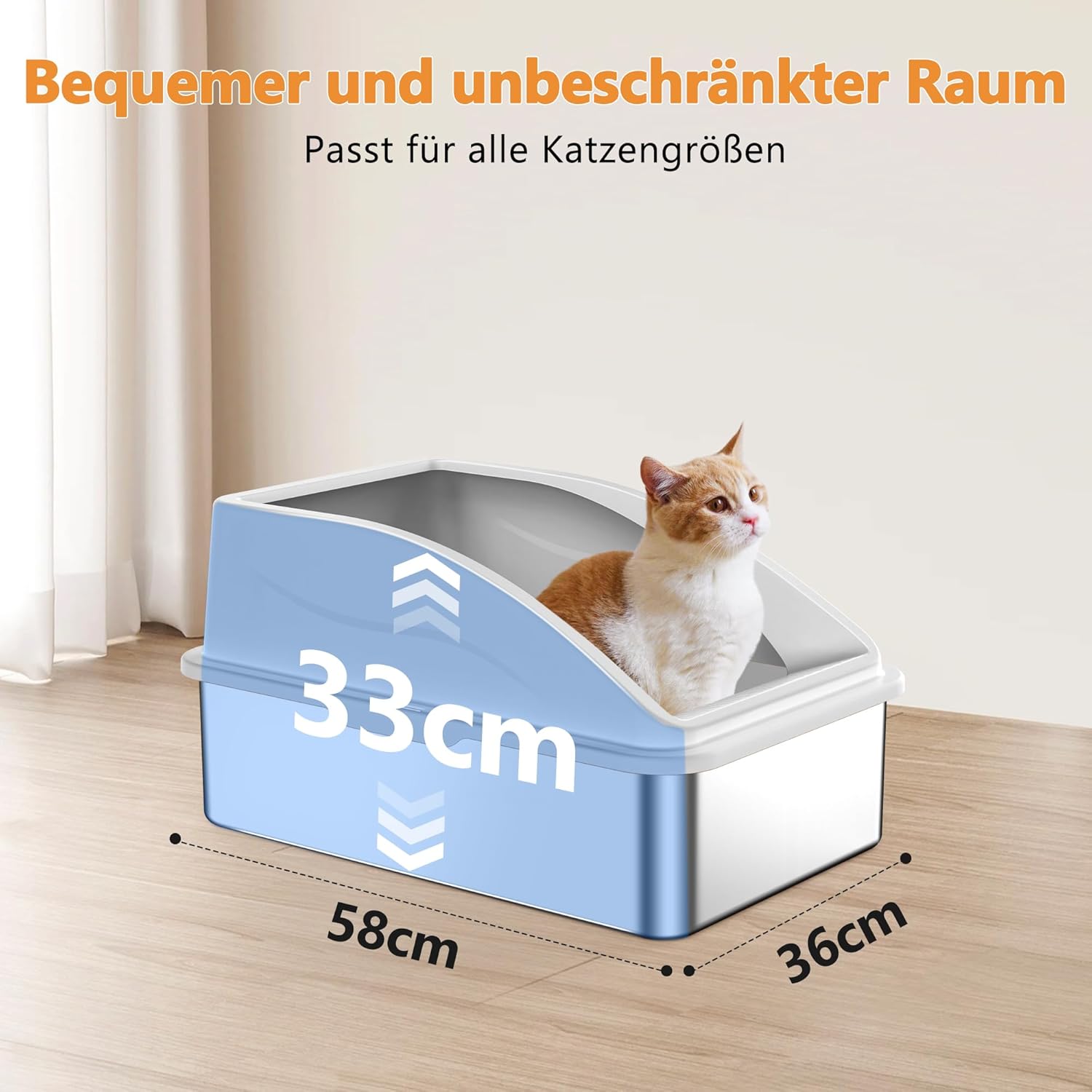 Thumbnail 4 de FURTIME Katzenklo Edelstahl XXL (35 L) mit Streureinigung – 58 x 36 x 33 cm, silbergrau