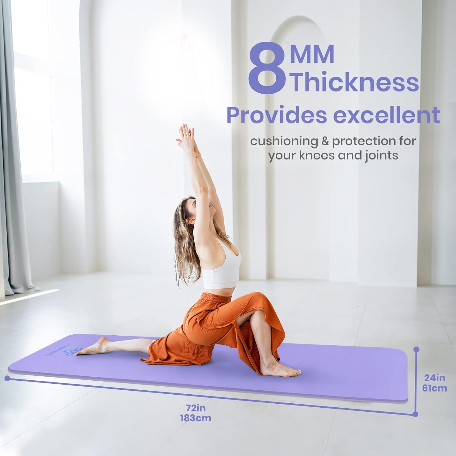 Detalle de OVERMONT TPE Yoga Mat, 72" x 24", 1/3-Inch Thick, Dual-Sided Grip