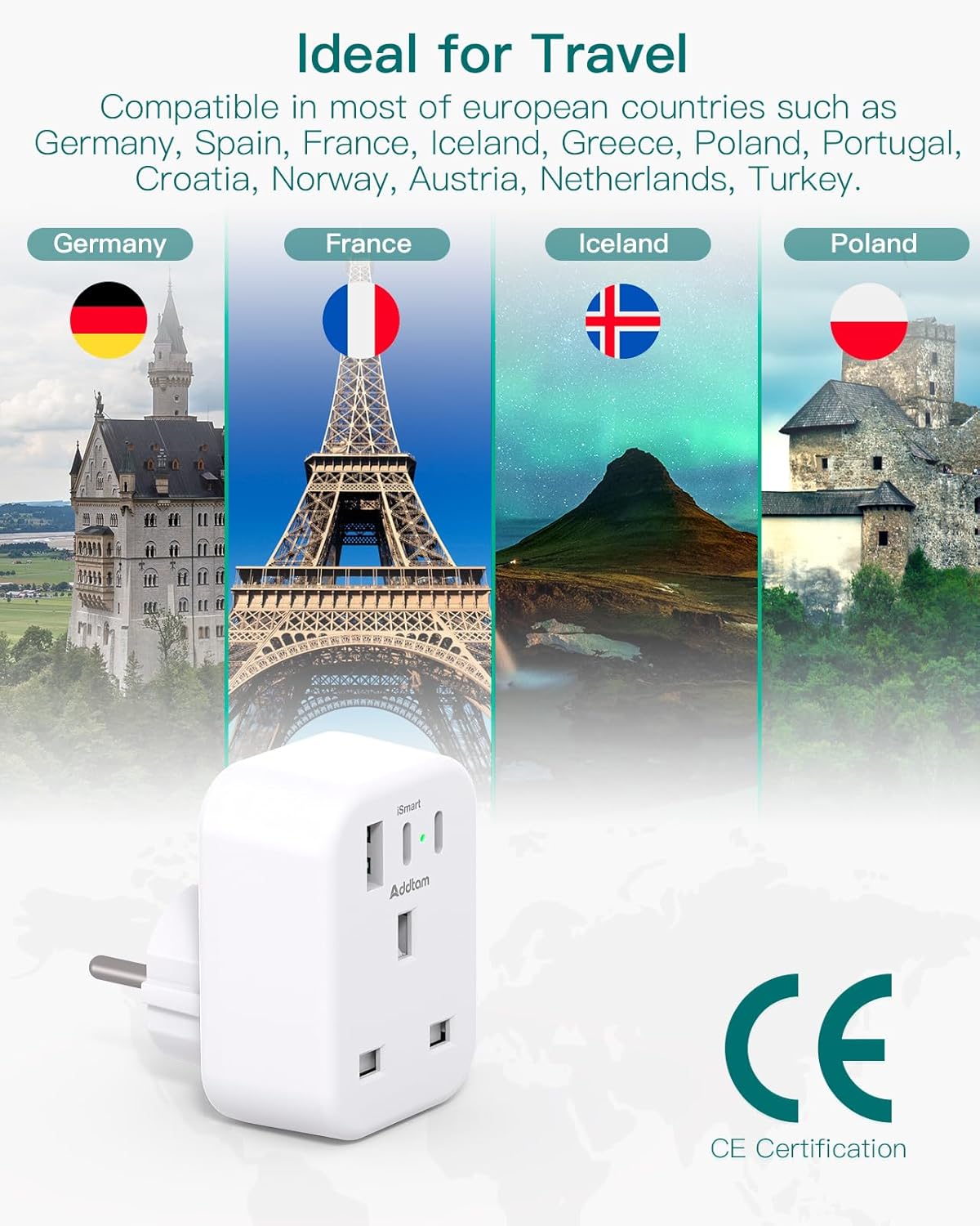 Detalle 2 de 2 Pack UK to EU Plug Adapters with 3 USB Ports