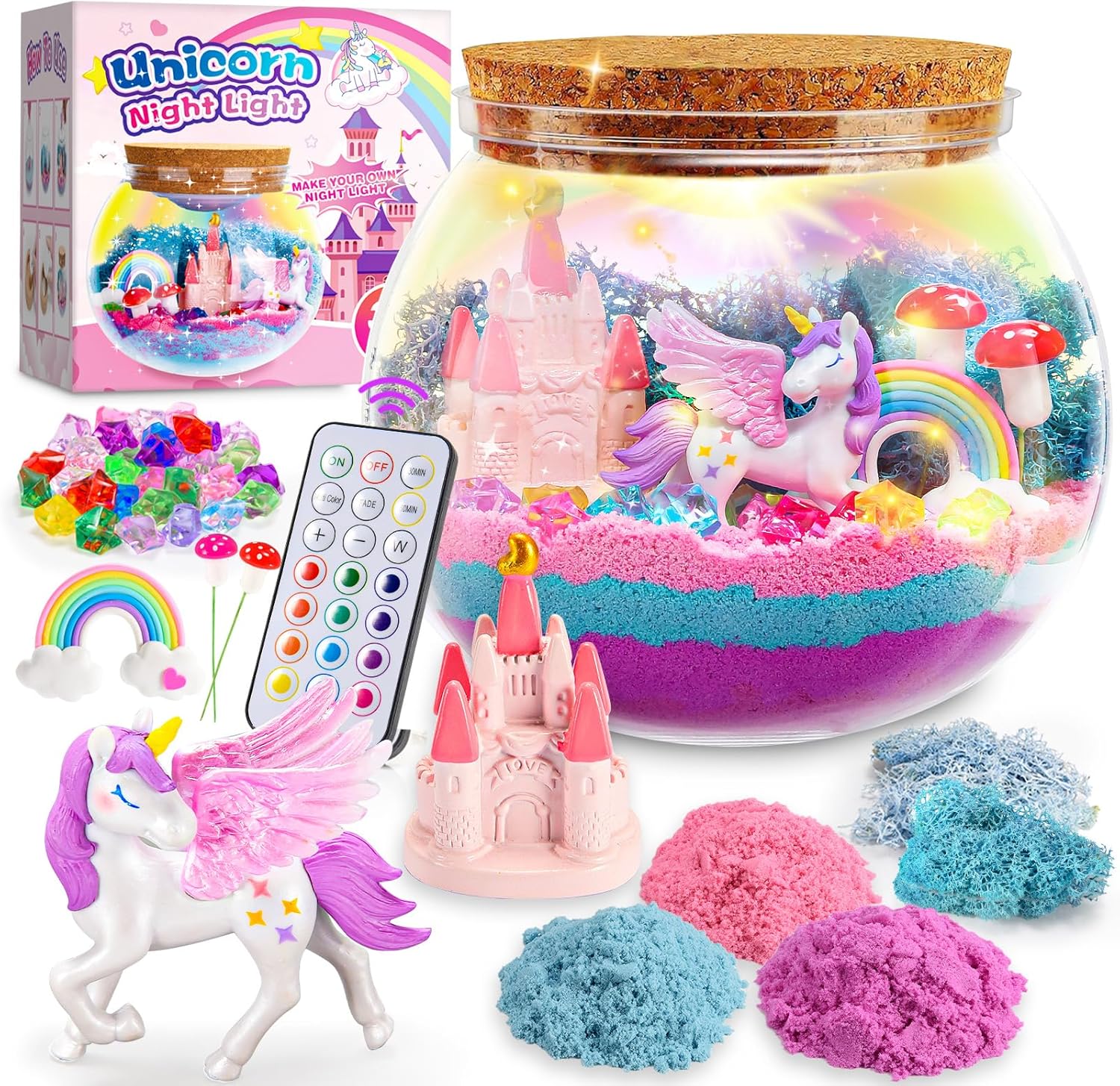 Detalle de HappyGoLucky Unicorn Terrarium Craft Kit with Night Light for Kids (Ages 3–9)