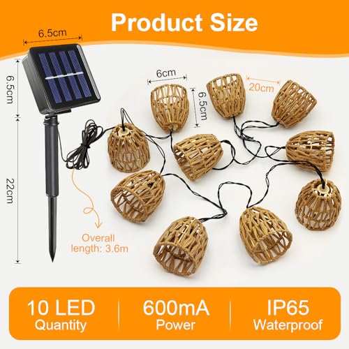 Detalle de Oneshlee 10 Stück LED Solar Lichterkette Außen – 3,6 m, IP65, Papierseil, warmweißes Licht