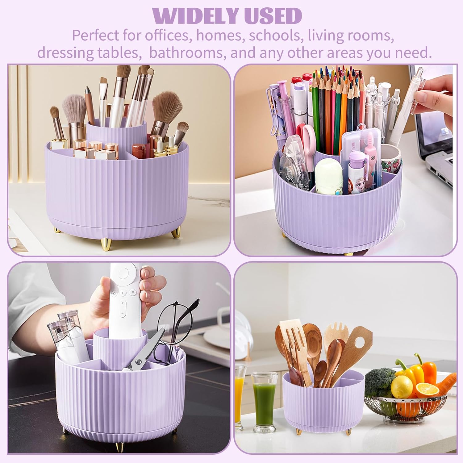 Detalle 2 de 360° Drehbarer Make-up Organizer mit 5 Fächern – Make-up & Pinselhalter in Violett
