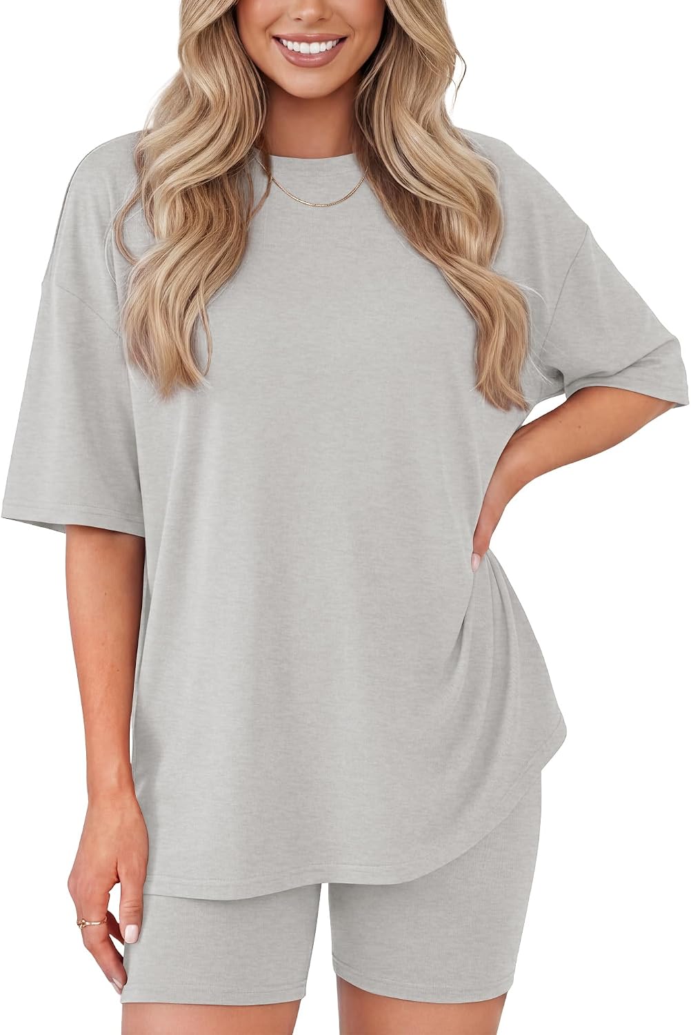 Thumbnail 6 de ZOOSIXX 2 Piece Sets for Women Summer — Oversized T Shirt & High-Waisted Biker Shorts Lounge Set