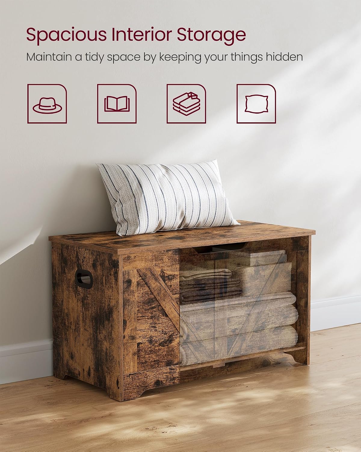 Detalle 1 de VASAGLE HAINS LSB062T01 Storage Bench, 80 x 40 x 46 cm, Rustic Brown