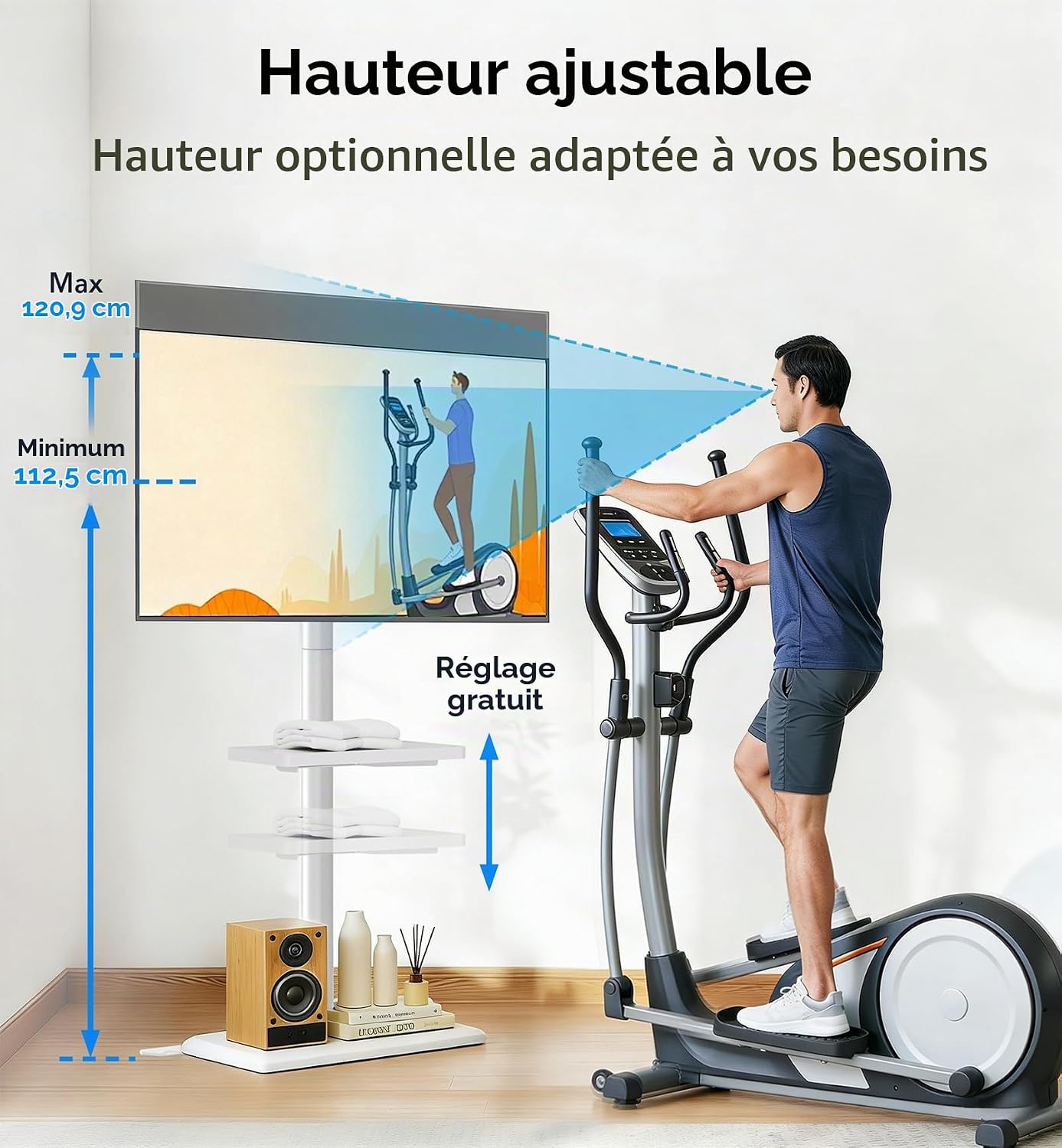 Detalle 2 de AX WABER vrijstaand tv-meubel voor 26–55 inch, verstelbaar en draaibaar