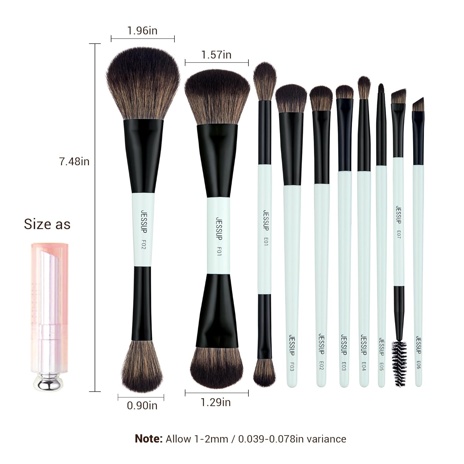 Thumbnail 6 de Jessup Profi Duo-End Makeup Pinselset (10-tlg.) für Gesicht & Augen – Hellcyan T500
