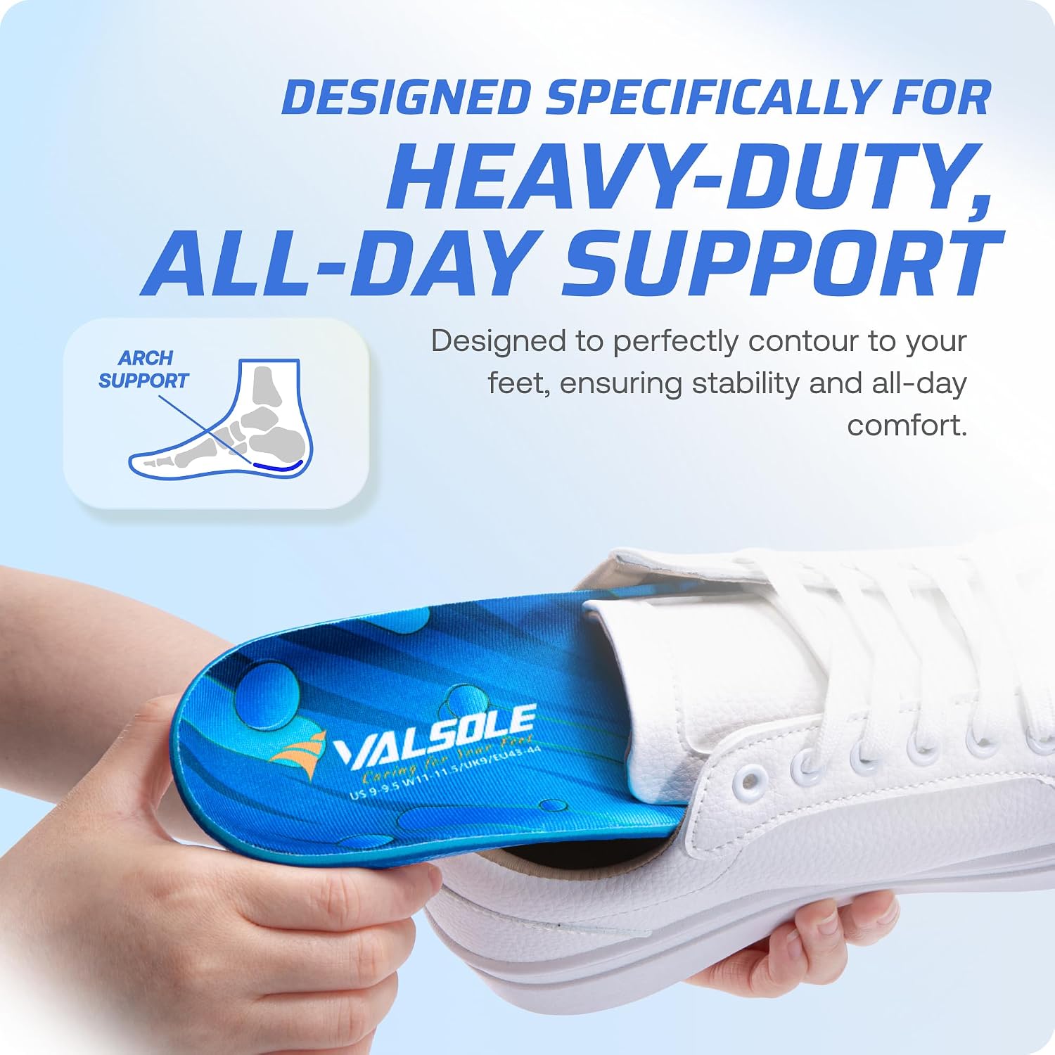 Detalle de VALSOLE Heavy Duty Orthotic Insoles, 250+ lbs Arch Support, Blue