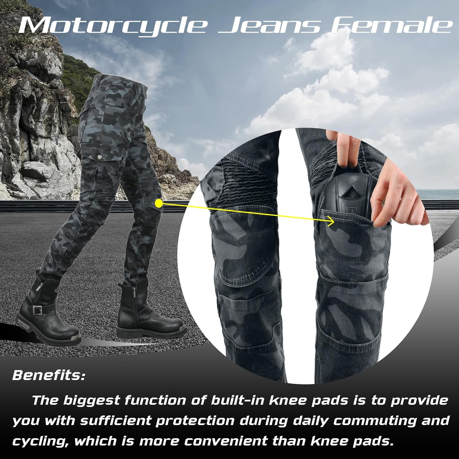 Thumbnail 2 de HULG Damen Motorradhose Mit Protektor – Camouflage, XXS–M, Stretch-Denim