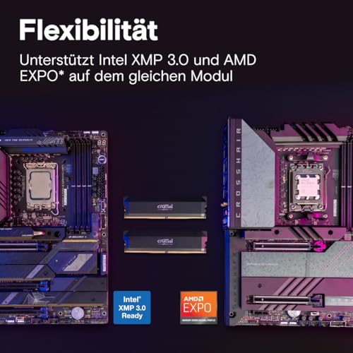 Thumbnail 3 de Crucial Pro DDR5 RAM 32GB Kit (2x16GB) 6000MHz CL36 – Übertaktungsfreudig, Intel XMP 3.0 / AMD Expo, Schwarz