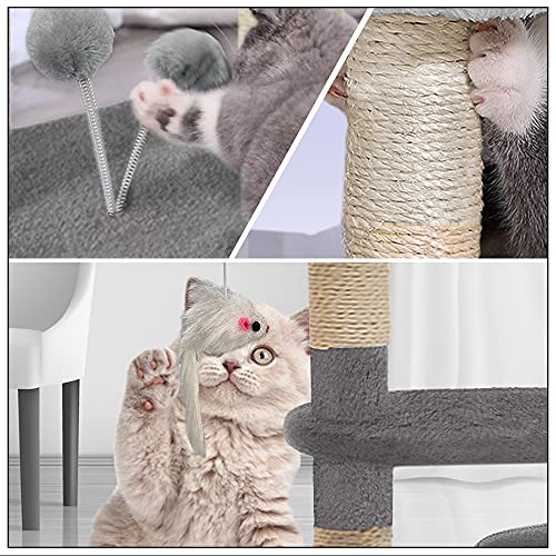 Detalle de VOUNOT Arbre à Chat avec Griffoir et Niche – Hauteur 112 cm, Gris