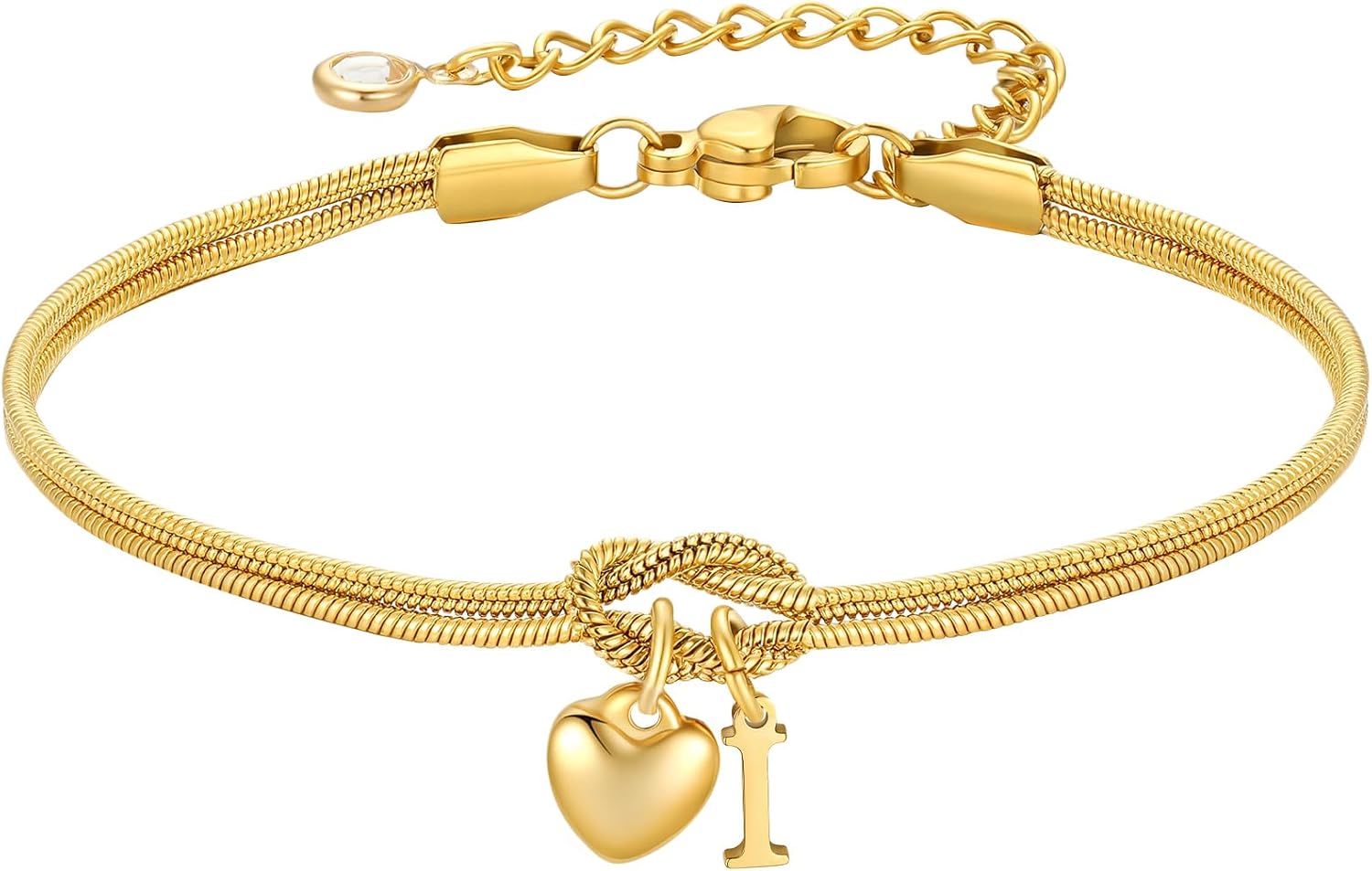 Detalle de TINGN Gold Armband für Mädchen & Damen – 18K vergoldetes Knotenarmband mit Initiale und Herz-Anhänger