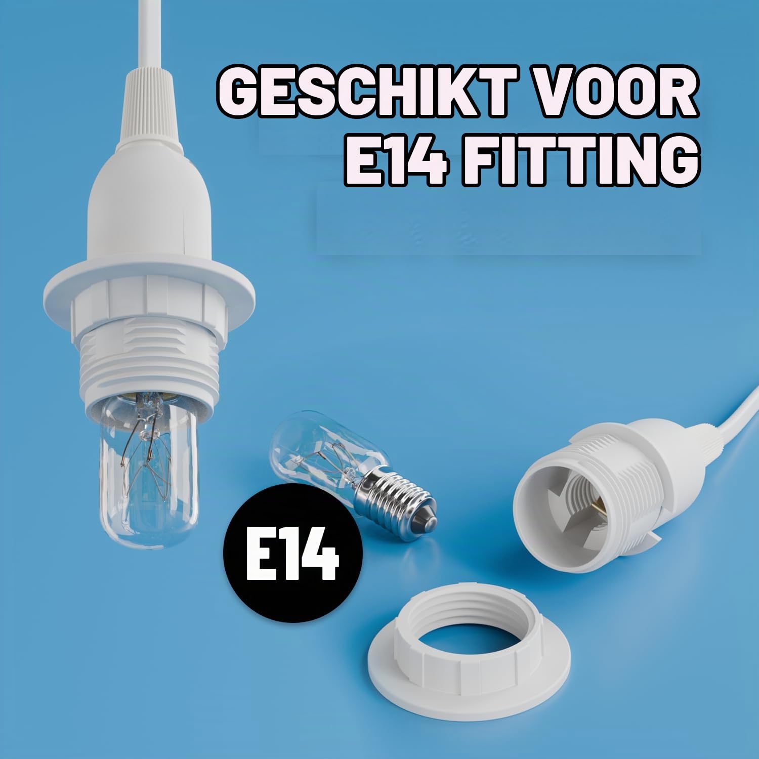 Detalle de greate 505001 E14-lamphouder met schakelaar, witte kabel van 3,5 meter