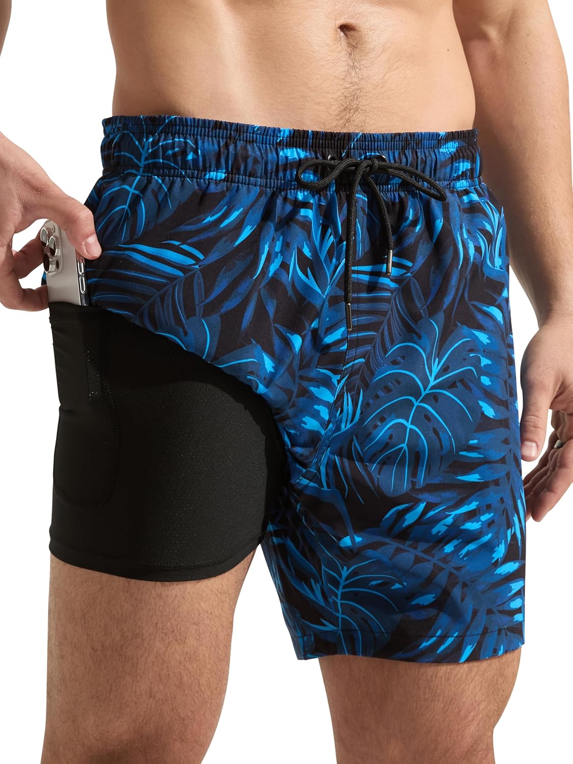 Detalle de Arcweg Badehose Herren 2 in 1 – Schnelltrocknende Badeshorts mit Kompressionsliner und Reißverschlusstaschen
