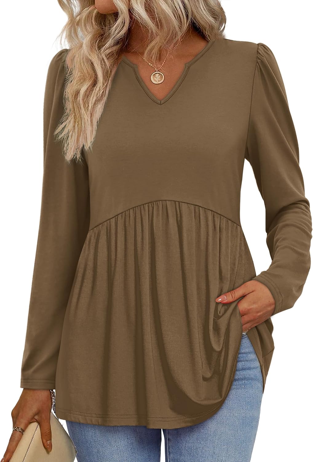 Thumbnail 6 de WIHOLL Babydoll Peplum V-Neck Top for Women