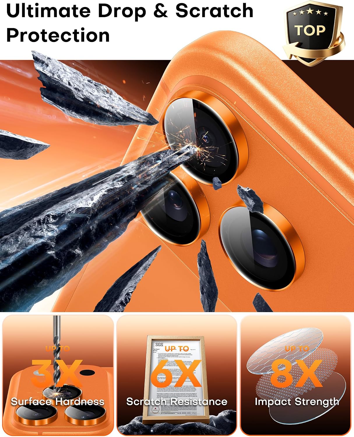 Thumbnail 3 de TOCOL Camera Lens Protectors for iPhone 17 Pro Max / 17 Pro – Orange (Individual Lenses)