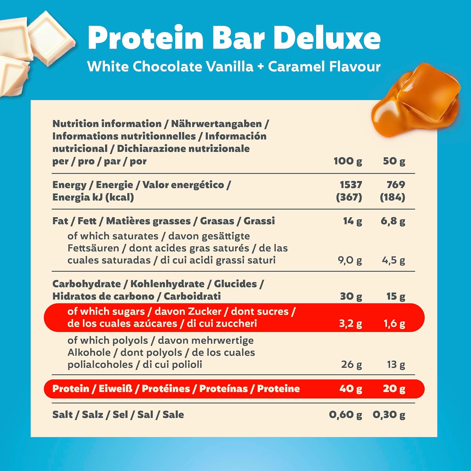 Thumbnail 6 de Premier Protein Protein Bar Deluxe 40% (White Chocolate Vanilla) – lot de 12 x 50 g