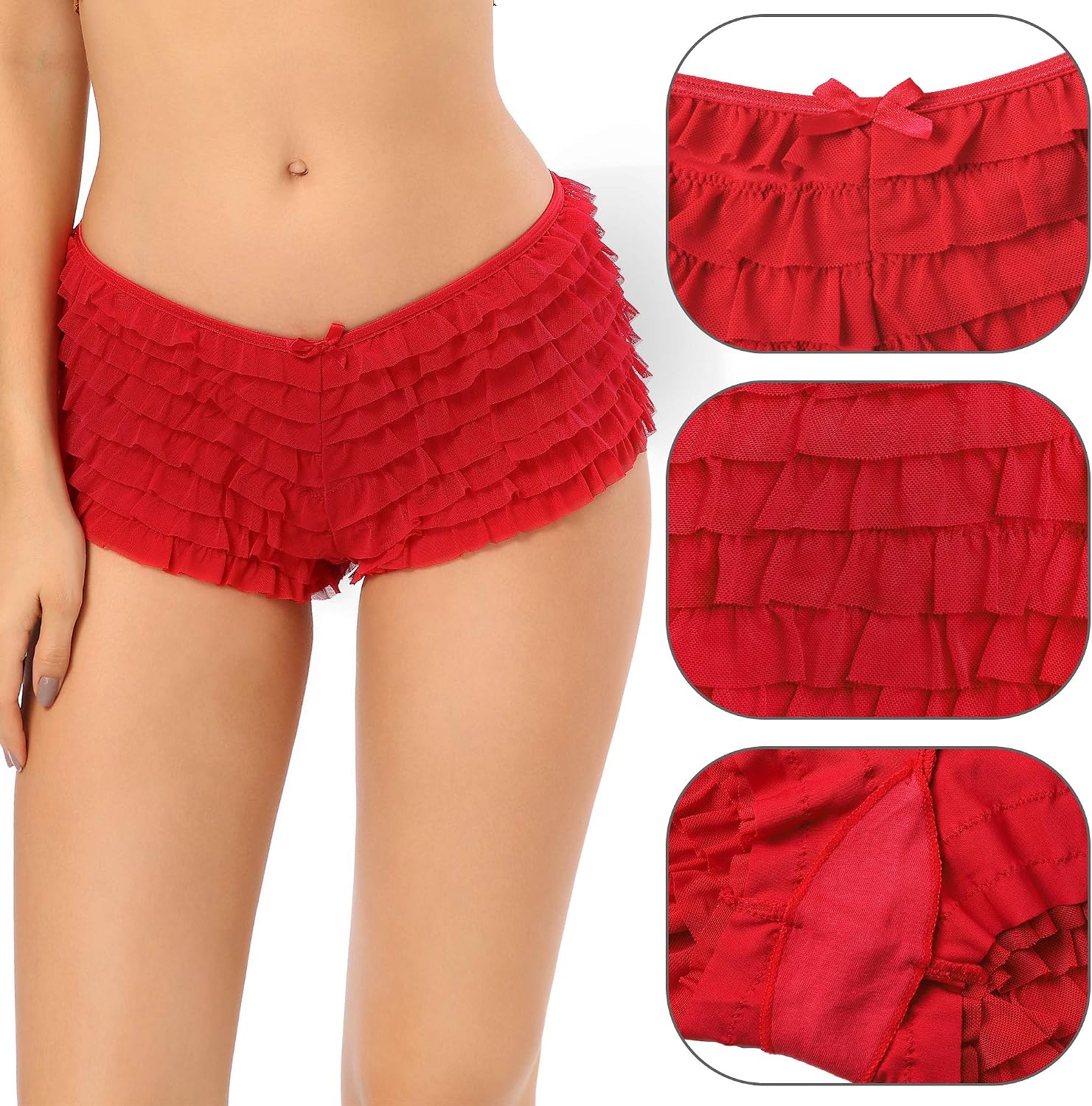 Detalle 1 de SHARICCA Mesh Ruffle Boy Shorts Panties with Nylon, Elastane and Cotton Crotch
