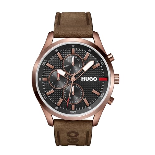 HUGO 1530162 reloj analógico multifunción, correa cuero ⌚