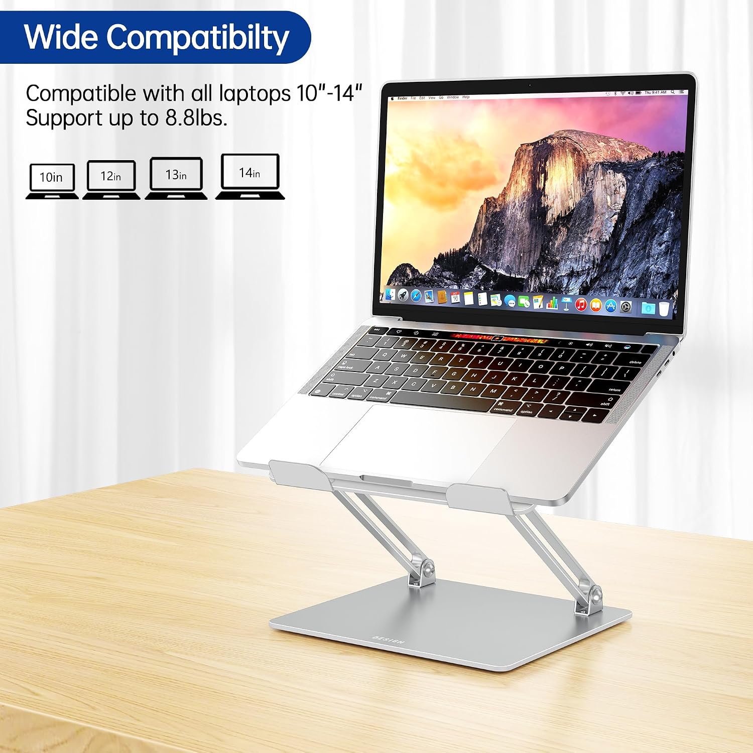 Detalle de BESIGN LS10 Silver Laptop Stand, Adjustable and Foldable for 10–14-Inch Laptops