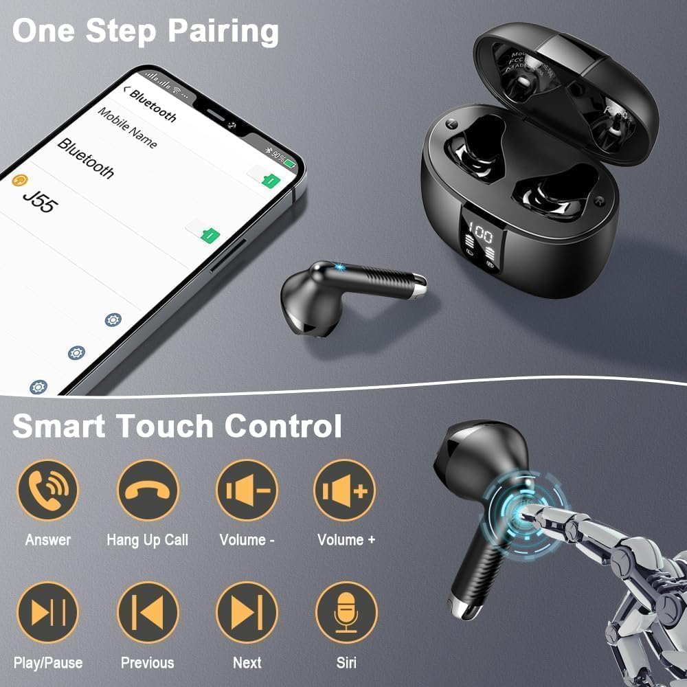 Thumbnail 6 de Cuffie Bluetooth 5.4 Nuovo 56Ore – Auricolari In-Ear Wireless con ANC, IP67 e 13 mm HiFi per Sport
