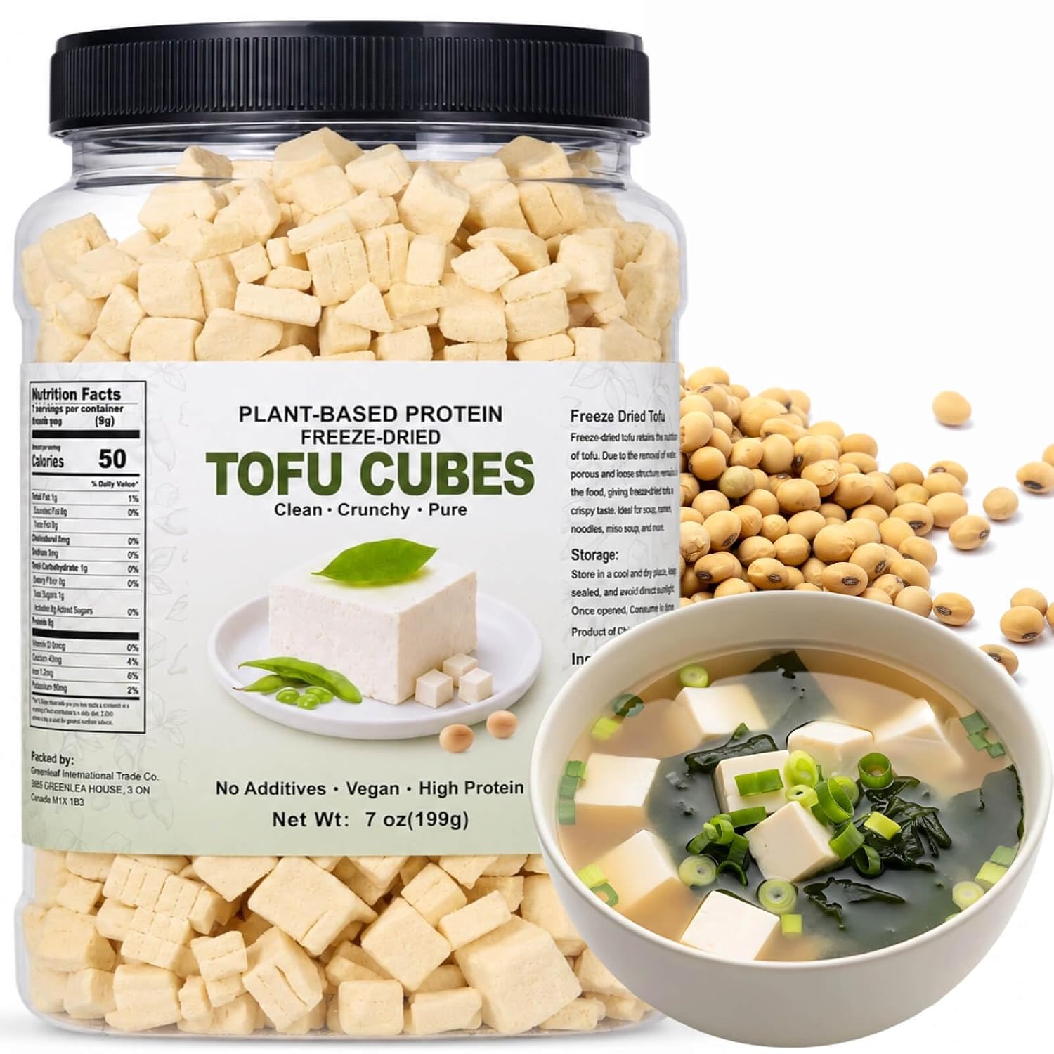 Detalle de Egcina Freeze-Dried Tofu Cubes, 7 oz, 1 cm Pieces in a Resealable Jar