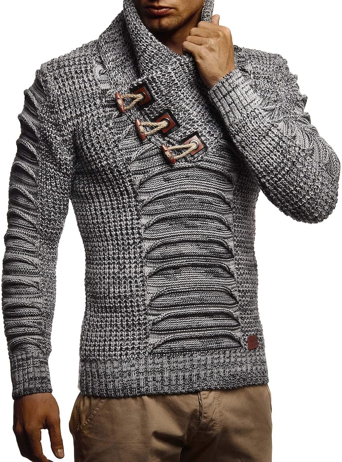 Detalle de Leif Nelson Maglione uomo in felpa a maglia con collo scialle