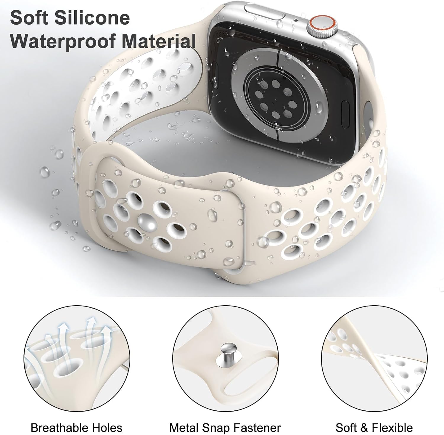 Detalle 2 de Yoohoo Sport Strap for Apple Watch (38–49mm): Breathable, dual‑colour silicone band for all models