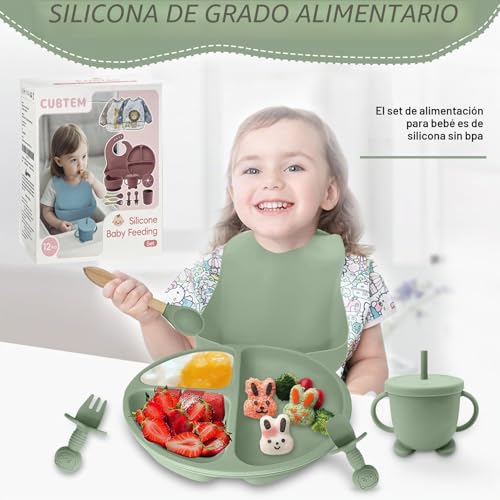 Detalle de Cubiertos Bebe, Juego de 12 Piezas de Vajilla en Silicona sin BPA de CUBTEM