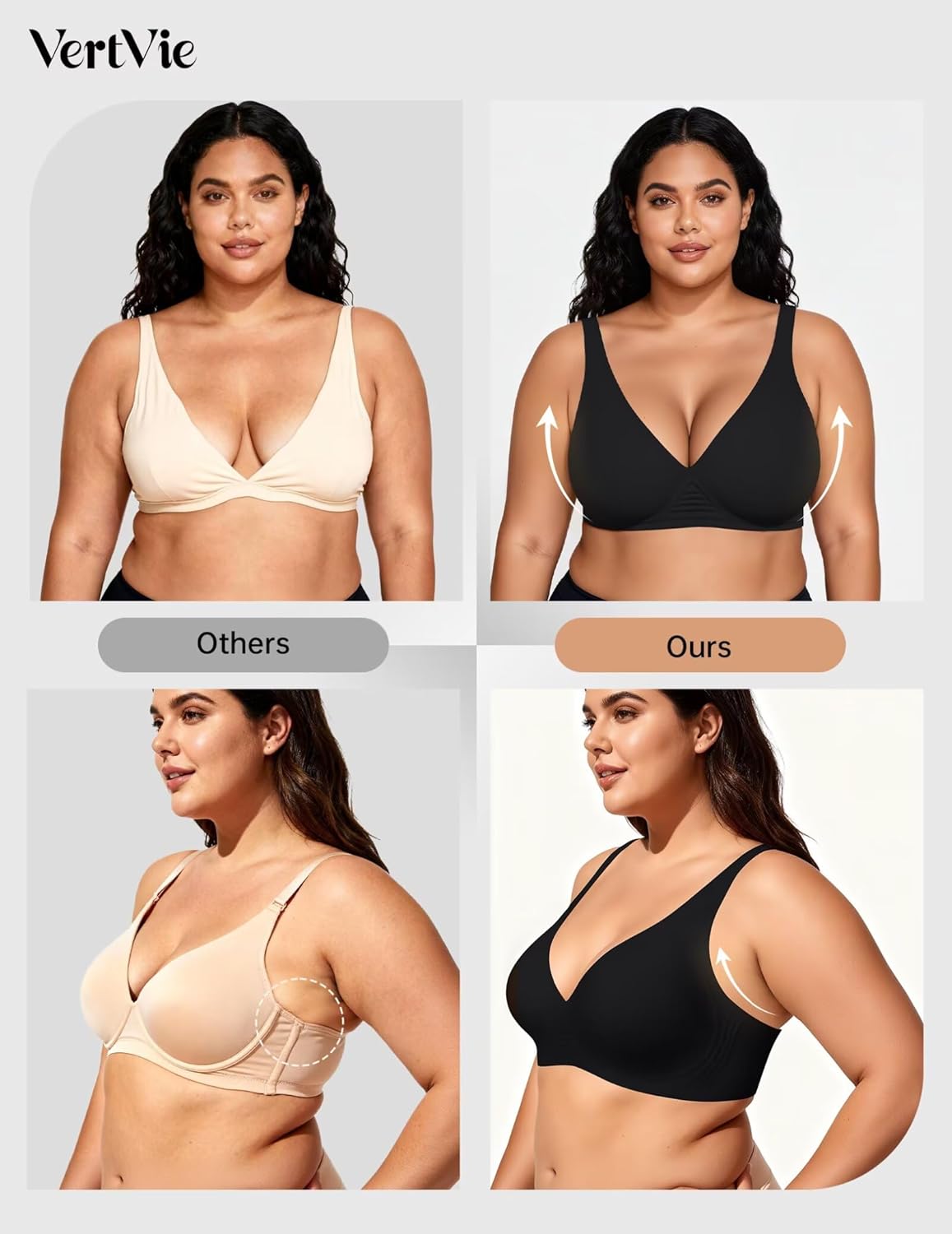 Detalle de Vertvie Jelly Wireless Push Up Plunge Seamless T-Shirt Bra (No Underwire, Full Coverage)