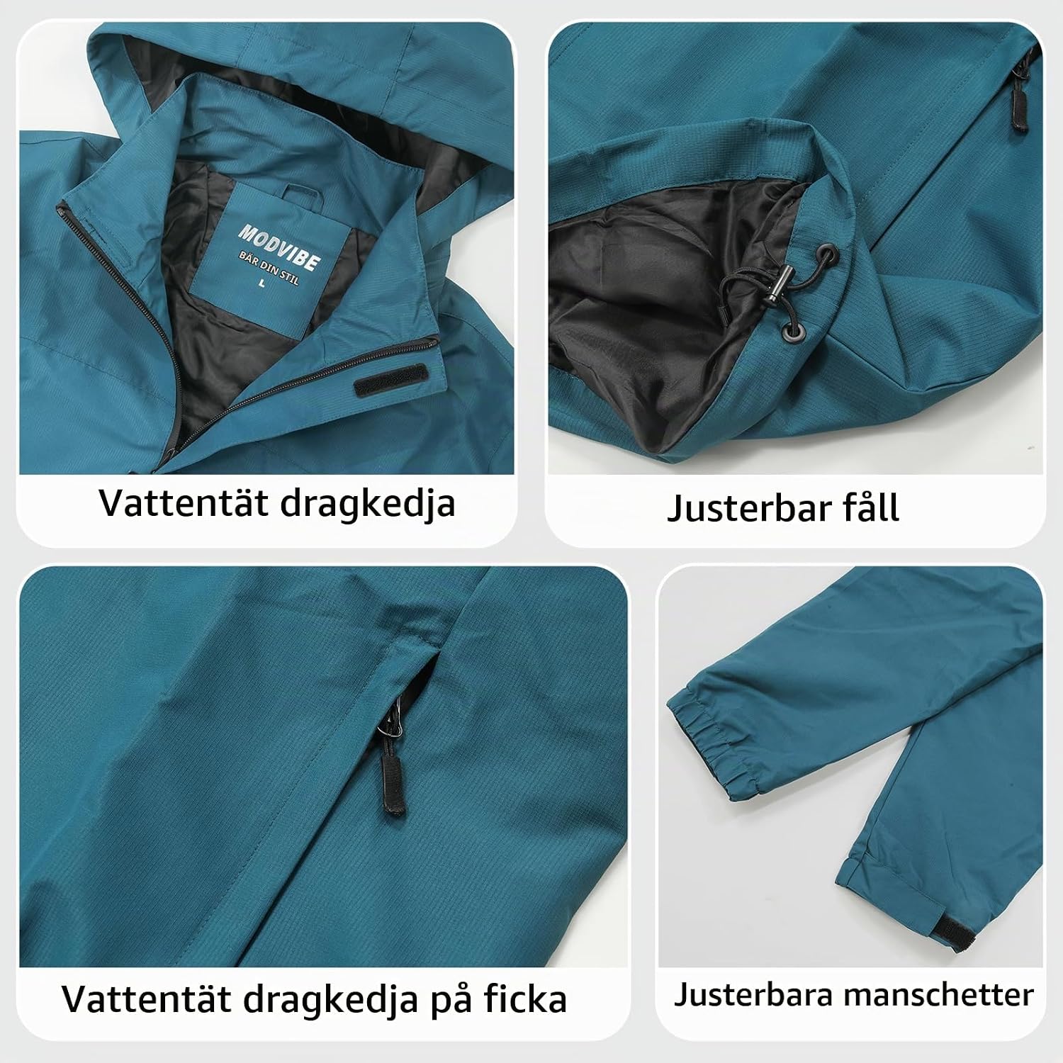 Detalle 2 de Modvibe regnjacka för damer – lätt, med avtagbar huva för vandring