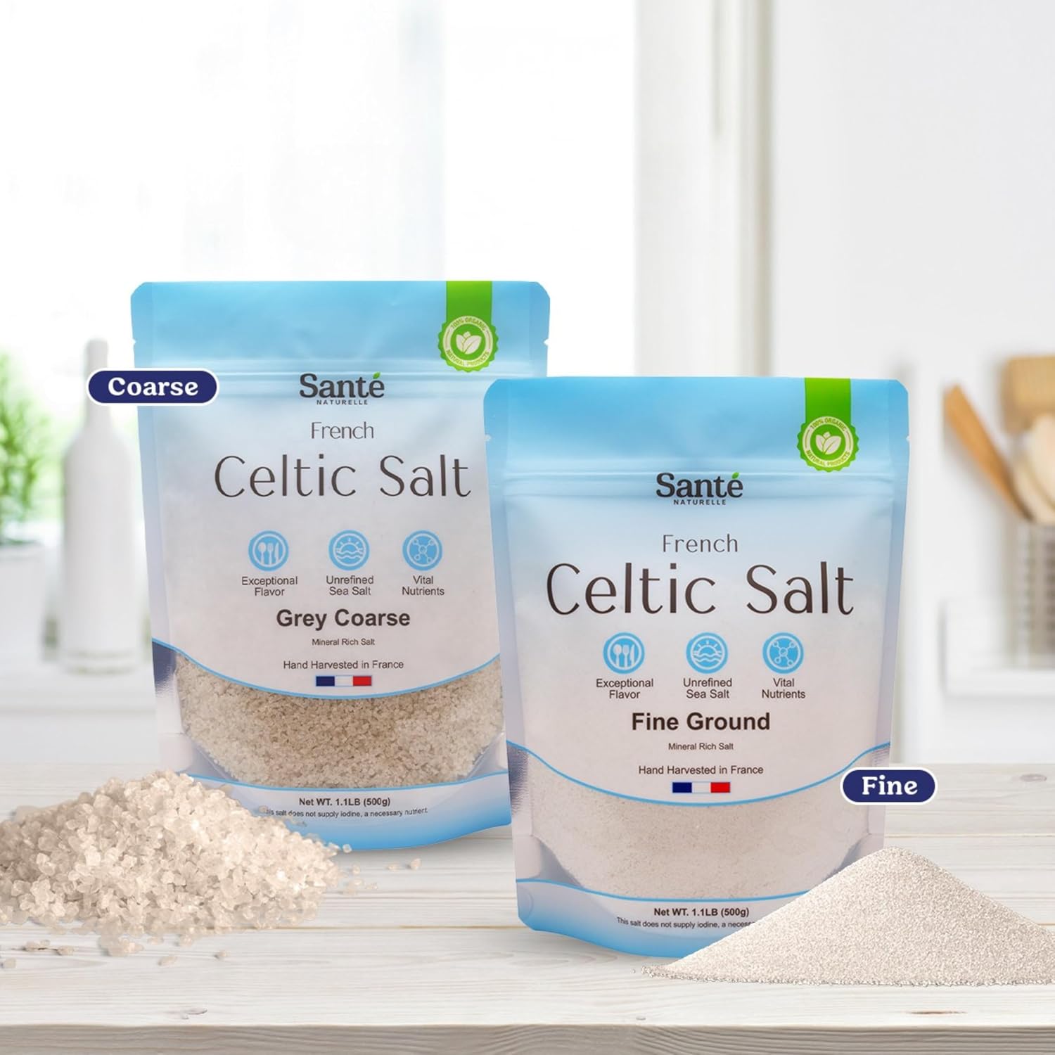 Detalle 2 de Sante Naturelle Celtic Sea Salt Bundle, Fine Ground & Gray Coarse, 18 oz, 2-Pack