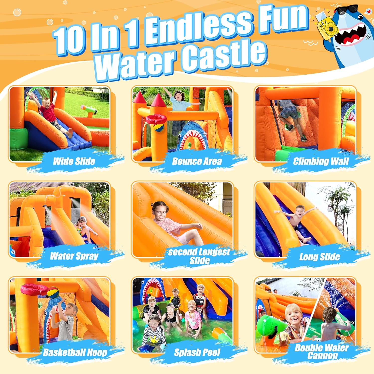 Detalle de Inflatable Bounce House: 10-in-1 Triple Water Slide Castle with 550W Blower