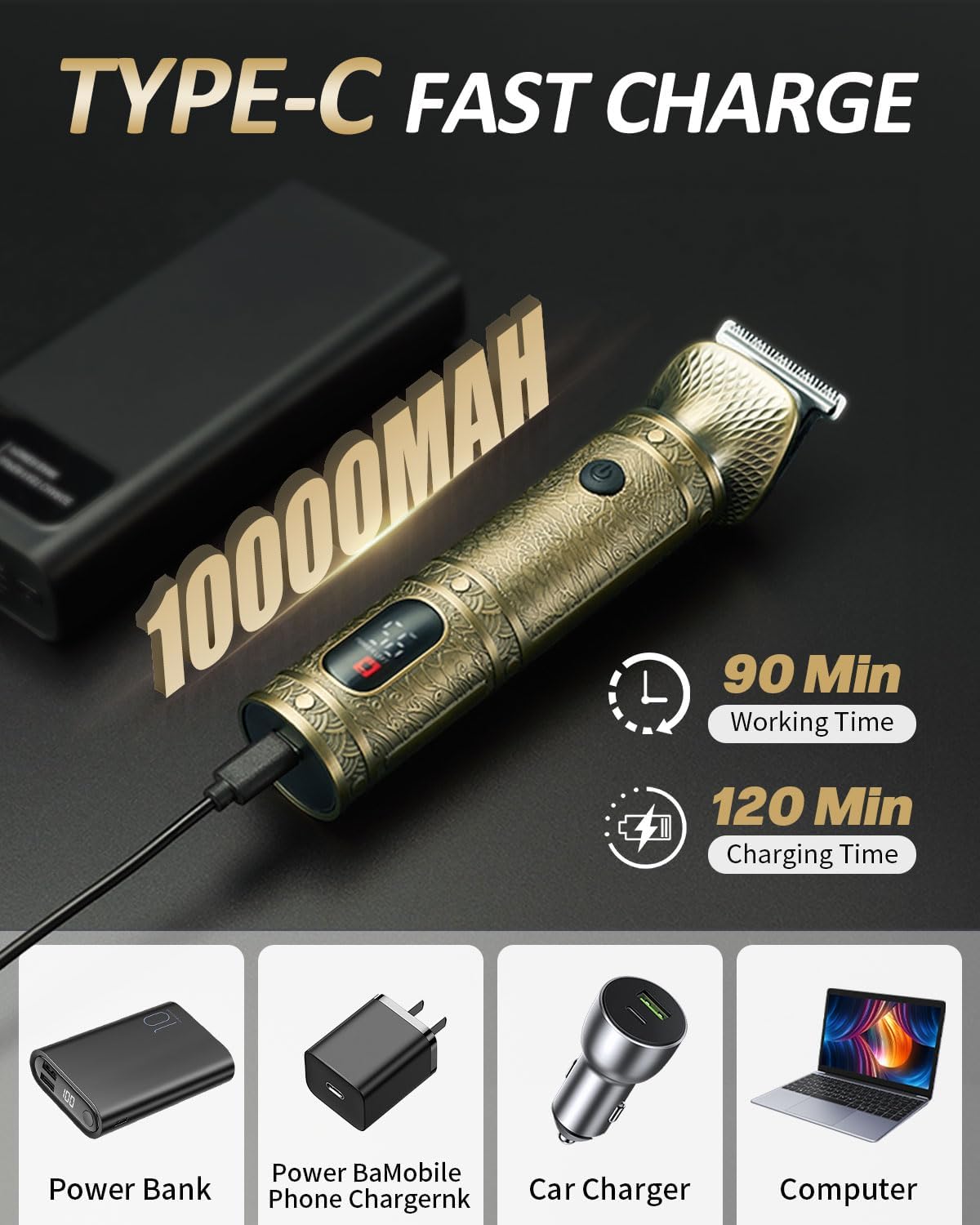 Thumbnail 3 de 7 in 1 Beard Trimmer & Hair Clippers Kit with LCD Display, T-Blade Cordless Grooming Set (Up to 90 Minutes)