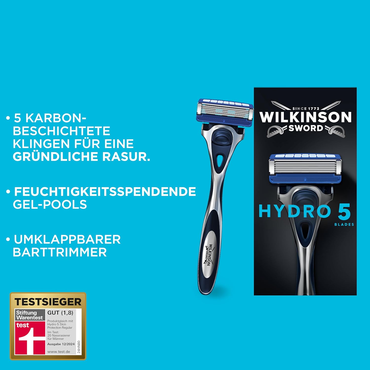 Thumbnail 1 de Wilkinson Sword Hydro 5 Rasierer für Männer – 12 Ersatzklingen, Feuchtigkeitsspendende Gel-Pools und umklappbarer Trimmer