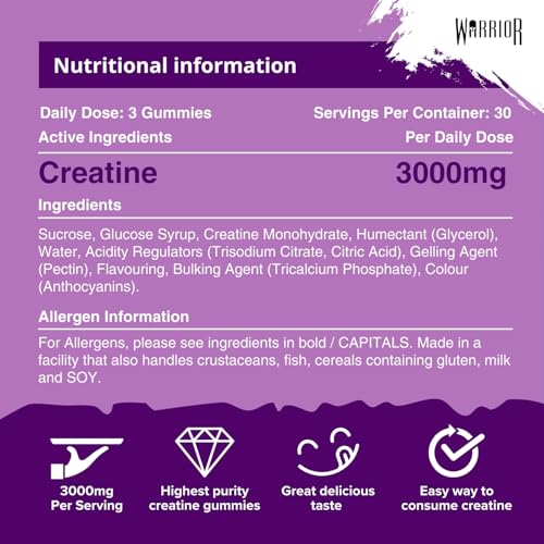 Detalle de Warrior Creatine Monohydrate Gummies 90 Gummies – Daily On-The-Go Creatine Support