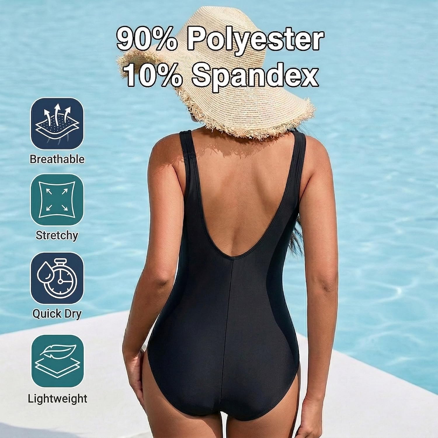Detalle de Dreaku Women’s One Piece Swimsuit with Tummy Control and Removable Pads