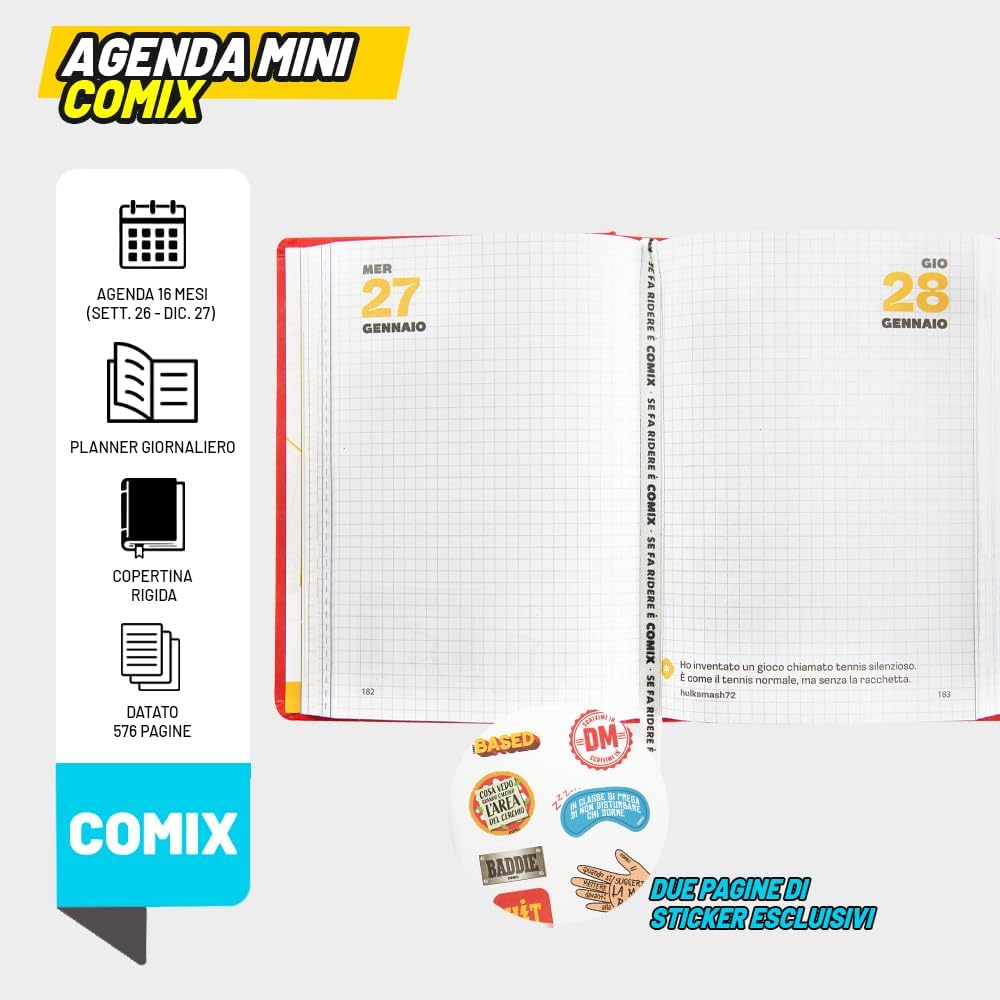 Detalle de COMIX Agenda 2027 Giornaliera 16 Mesi: diario compatto con copertina rigida, fumetti cult e stile Gen Z