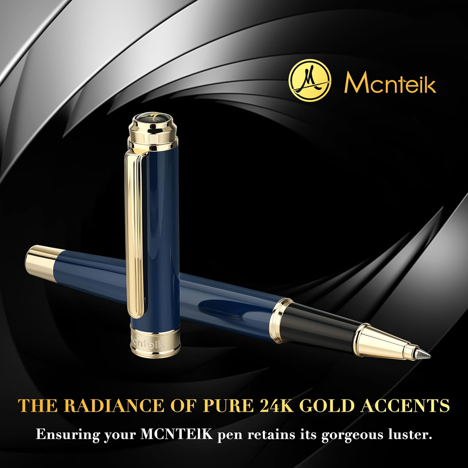 Detalle 2 de MCNTEIK 317 Rollerball in Stunning Luxury Blue Lacquer with 24K Gold Finish (Schmidt Ink Refill) Gift Set