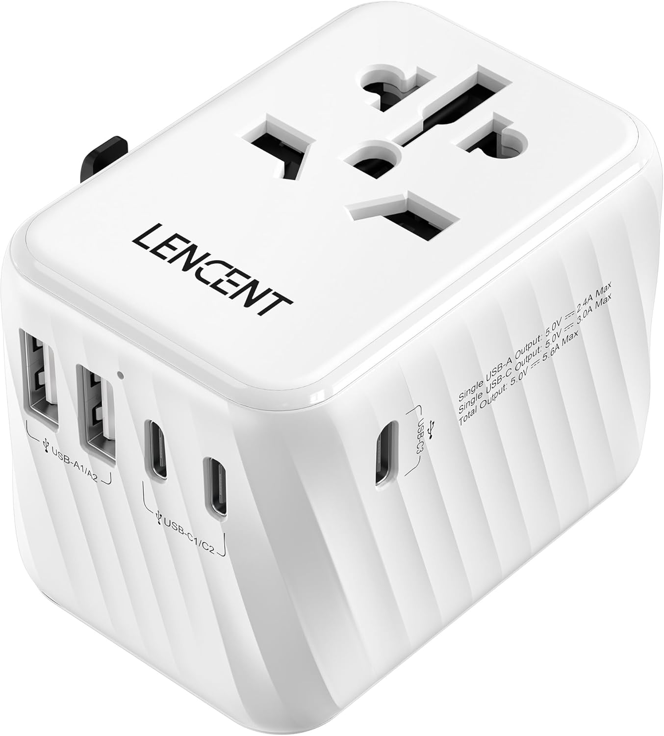 Detalle de LENCENT Reiseadapter Weltweit – 6-in-1 Universal-Reisestecker mit 2 USB-A und 3 USB-C Ports
