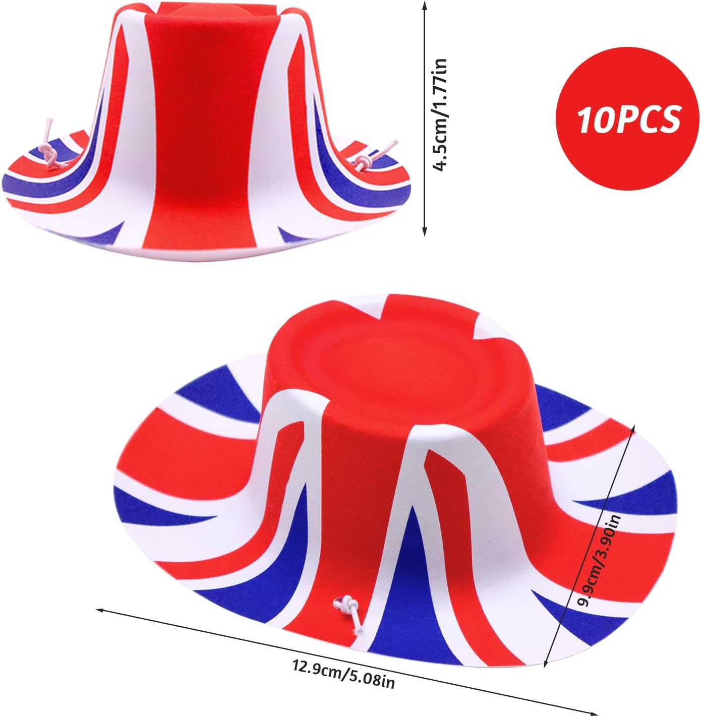 Thumbnail 1 de 10 Pcs British Flag Party Hats (Union Jack mini bowler hats) for VE Day 80th Anniversary celebrations